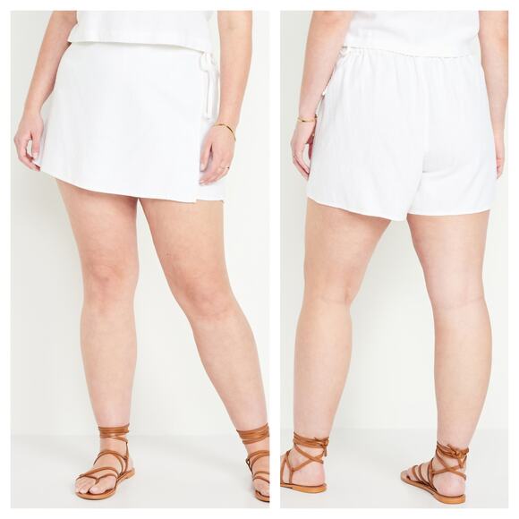 Old Navy Pants - [Old Navy] White Linen Blend High Rise Front Wrap Mini Skort NWT Sz XL Tall XLT